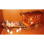 BESWICK SHIRE HORSE WITH WOODEN TRAVELLER'S WAGON