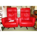 ROM TWIST SWIVEL RECLINING ARMCHAIR IN TRENTINO RED LEATHER UPHOLSTERY ON CHROMIUM BASE (ONE OF A