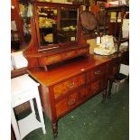 WALNUT VENEERED DRESSING CHEST WITH BEVELLED MIRROR AND THREE DRAWERS TO TOP AND TWO SHORT OVER