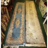 BEIGE GROUND FLORAL PATTERNED FLOOR RUNNER WITH TASSELLED ENDS