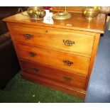 PINE THREE DRAWER CHEST WITH DECORATIVE METAL HANDLES