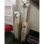 THREE WOODEN FLOOR STANDING CAT ORNAMENTS (TALLEST 100CM)