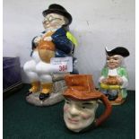 WOOD & SONS 'MR PICKWICK' CHARACTER JUG, DEVONIA POTTERY MINIATURE TOBY JUG, AND ONE OTHER MINIATURE