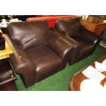 PAIR OF DARK BROWN LEATHER ARMCHAIRS