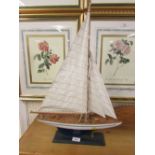 PAINTED MODEL OF SAILING BOAT ON STAND