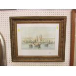 FRAMED AND MOUNTED PRINT OF VENETIAN SCENE IN GILT FRAME