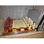 BOXED SET ISLE OF LEWIS REPLICA CHESSMEN WITH WOODEN CHESS BOARD