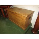 PINE LIFT TOP BLANKET BOX WITH CANDLE COMPARTMENT AND METAL HANDLES