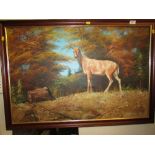 LARGE OIL ON CANVAS OF STAG