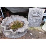 STONE BIRDBATH TOP, SUNDIAL AND PLINTH