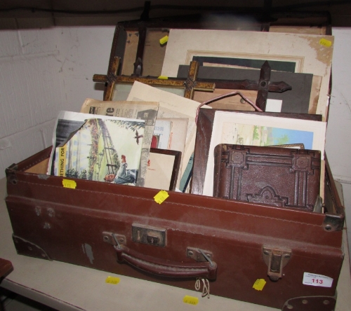 SUITCASE OF ASSORTED PHOTOGRAPHS, PICTURES, PRINTS AND EPHEMERA INCLUDING VICTORIAN PHOTOGRAPH ALBUM