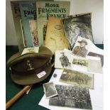 OFFICER'S CAP, SWAGGER STICK, TA BADGE, PHOTOGRAPH OF 1ST / 8TH (LANCS) BATTERY, THREE ISSUES OF '