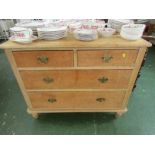 ANTIQUE PINE CHEST OF TWO SHORT OVER TWO LONG DRAWERS