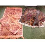 PAIR OF BEIGE GROUND FLOOR RUGS TOGETHER WITH ONE OTHER PATTERNED FLOOR RUG