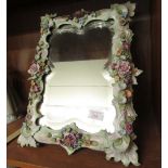 BEVEL EDGED TABLE MIRROR WITH DECORATIVE FLORAL CERAMIC FRAME