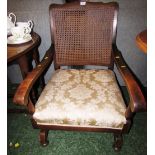 VINTAGE HARFORD PATENT OAK FRAMED ROCKING CHAIR WITH RATTAN BACK AND SEAT