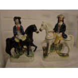 Two corresponding 19th century Staffordshire pottery flatback figures - Dick Turpin on Black Bess (