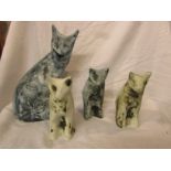 Four Carn Pottery, Penzance, Cornwall stoneware cats with brush stroke colouring