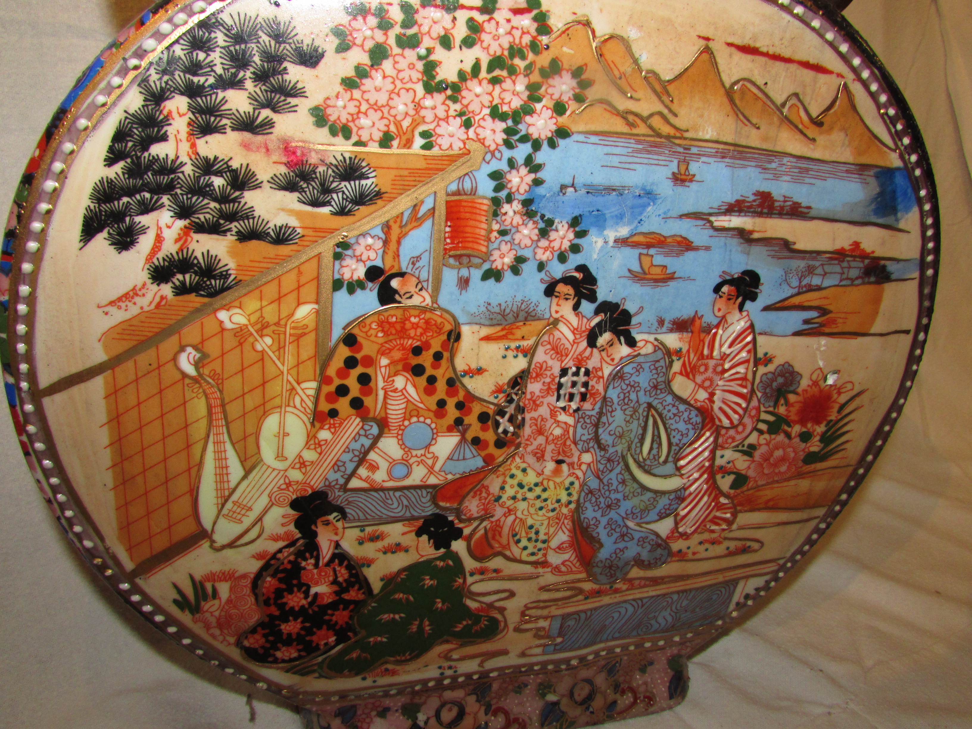 20th century Chinese porcelain moon flask, transfer decorated with figures in garden scenes, - Image 4 of 6