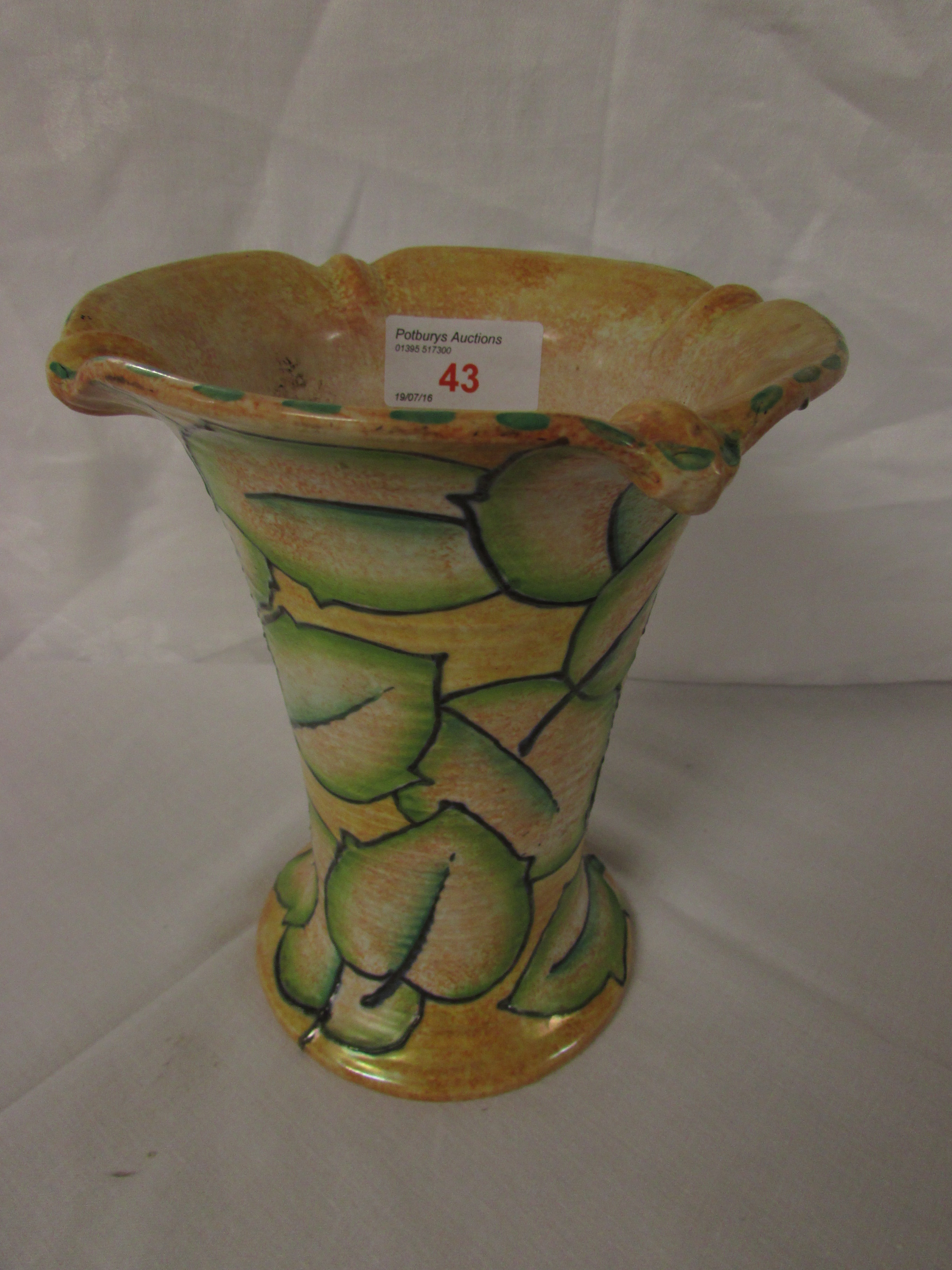 A Burleigh vase signed Bennett, yellow painted with green stylized leaves, of flared form with - Image 2 of 5