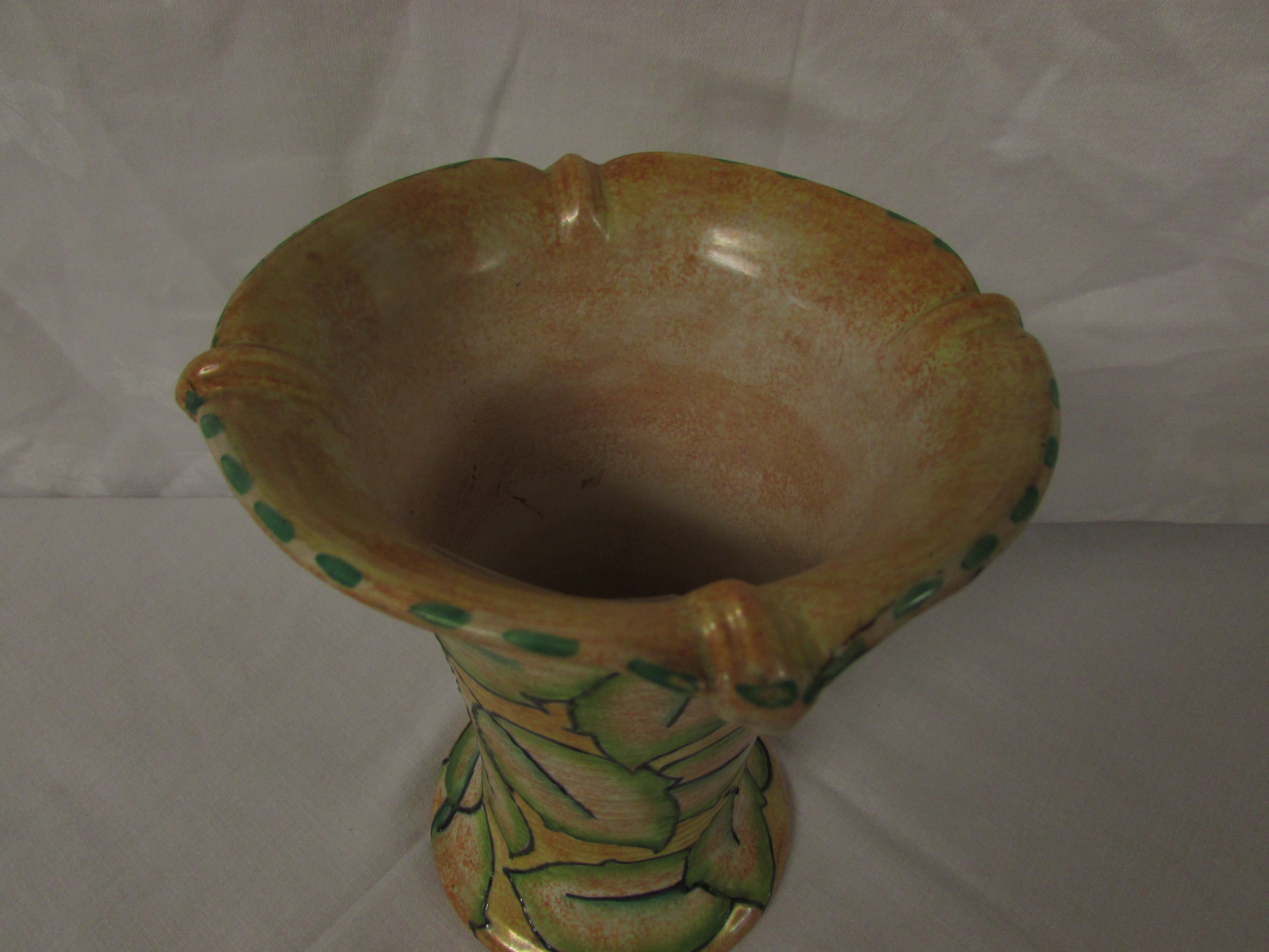 A Burleigh vase signed Bennett, yellow painted with green stylized leaves, of flared form with - Image 3 of 5