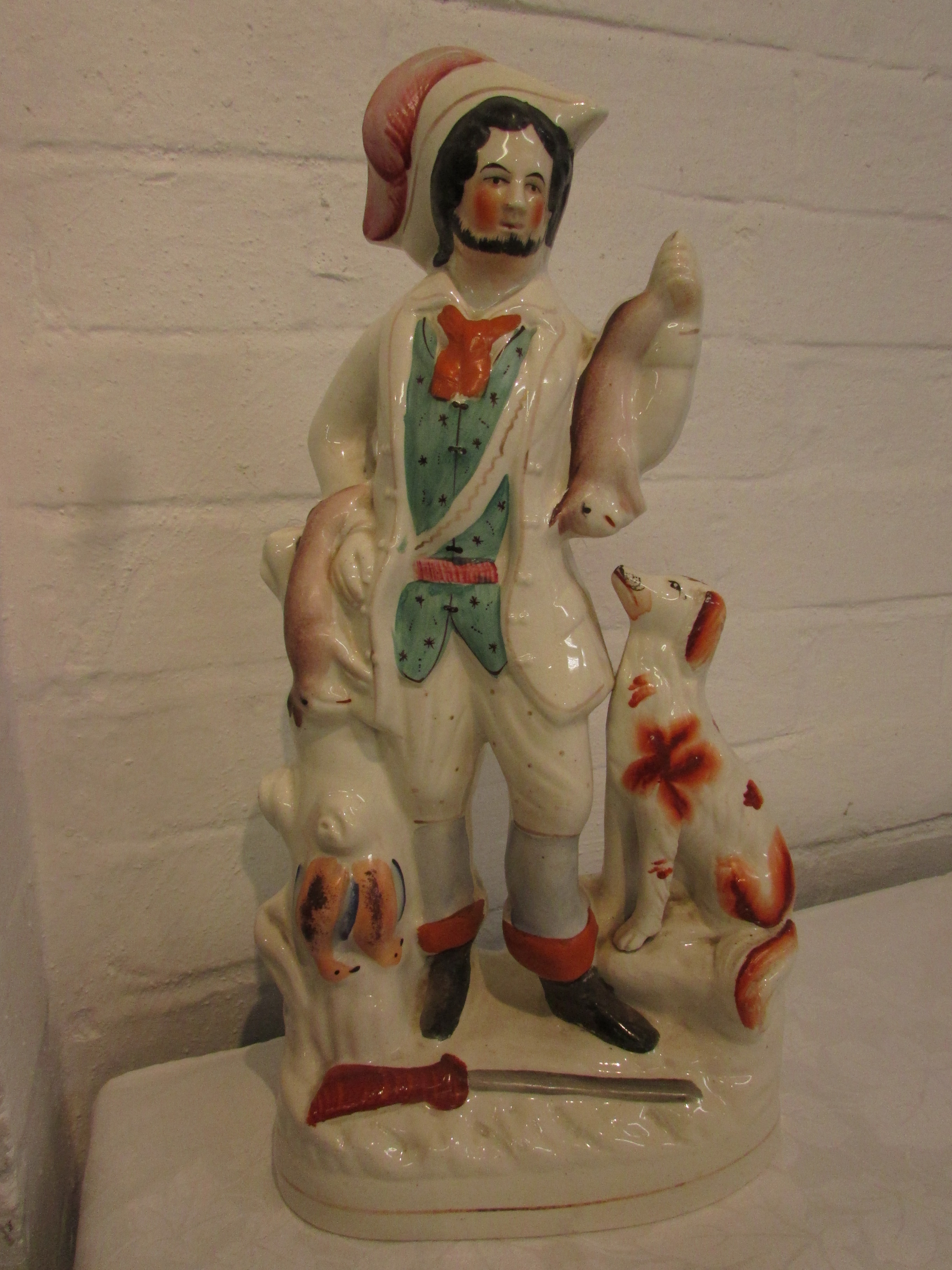 Large Staffordshire pottery flatback figure of gamekeeper, height 39.5cm