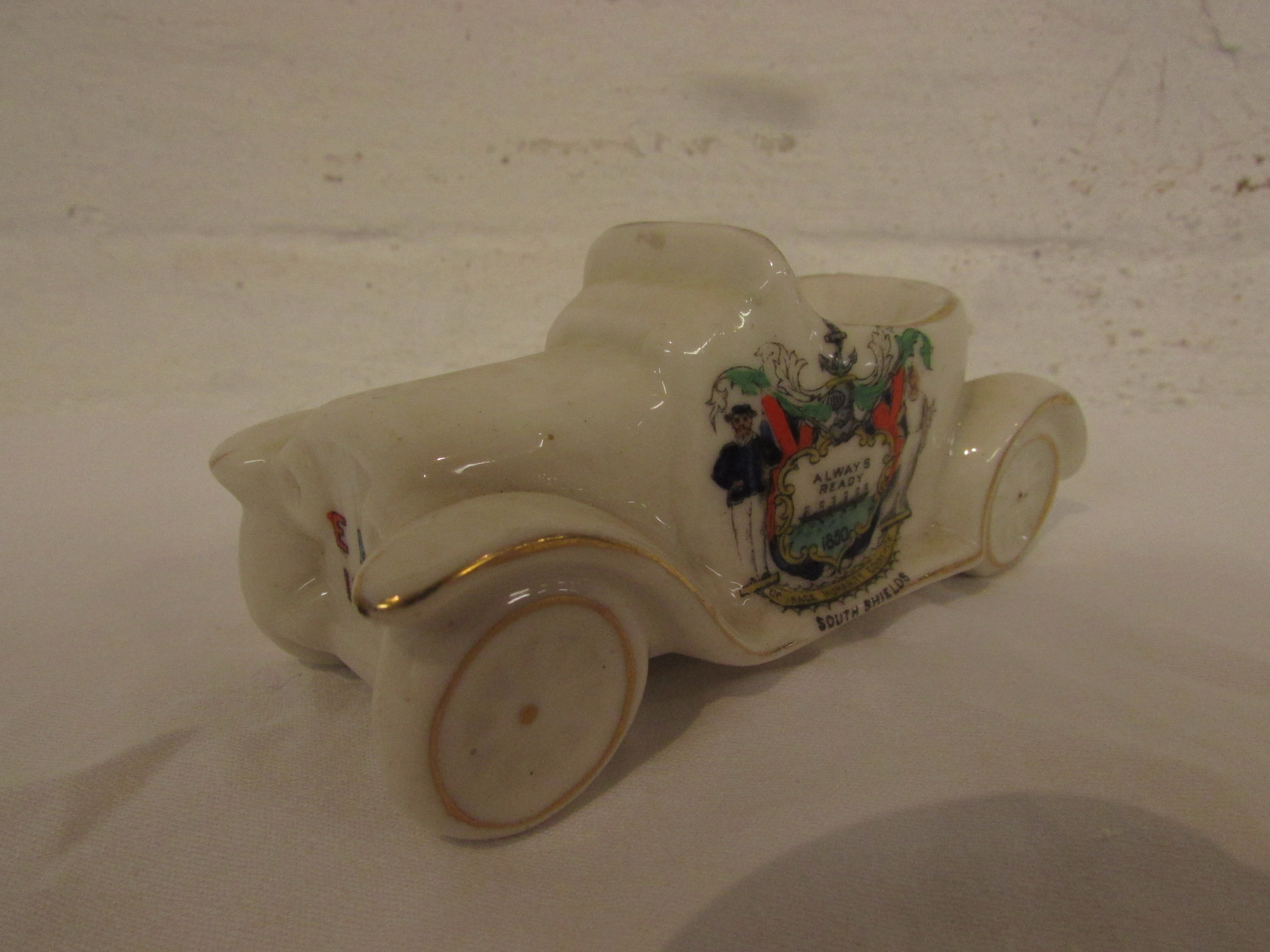 Four items of crested china - a Carlton charabanc 'Over the hills and far way' crested for Ancient - Image 3 of 5