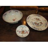 Three items of Chinese porcelain - a circular dish enamelled in blue and red with birds in flowering