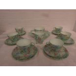 Shelley Melody tea set comprising six cups, saucers and side plates, a square serving plate, milk