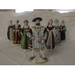 Set of Sitzendorf porcelain figures of Henry VIII and his six wives