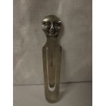 Silver book mark with moon face terminal, marks for London, 1900, maker's stamp Sampson Mordan & Co,