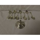 Eight Victorian silver fiddle back teaspoons with monogrammed terminals, marks for Exeter, 1881