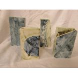 Four Carn Pottery, Penzance, Cornwall stoneware rectangular vases of abstract form with brush stroke