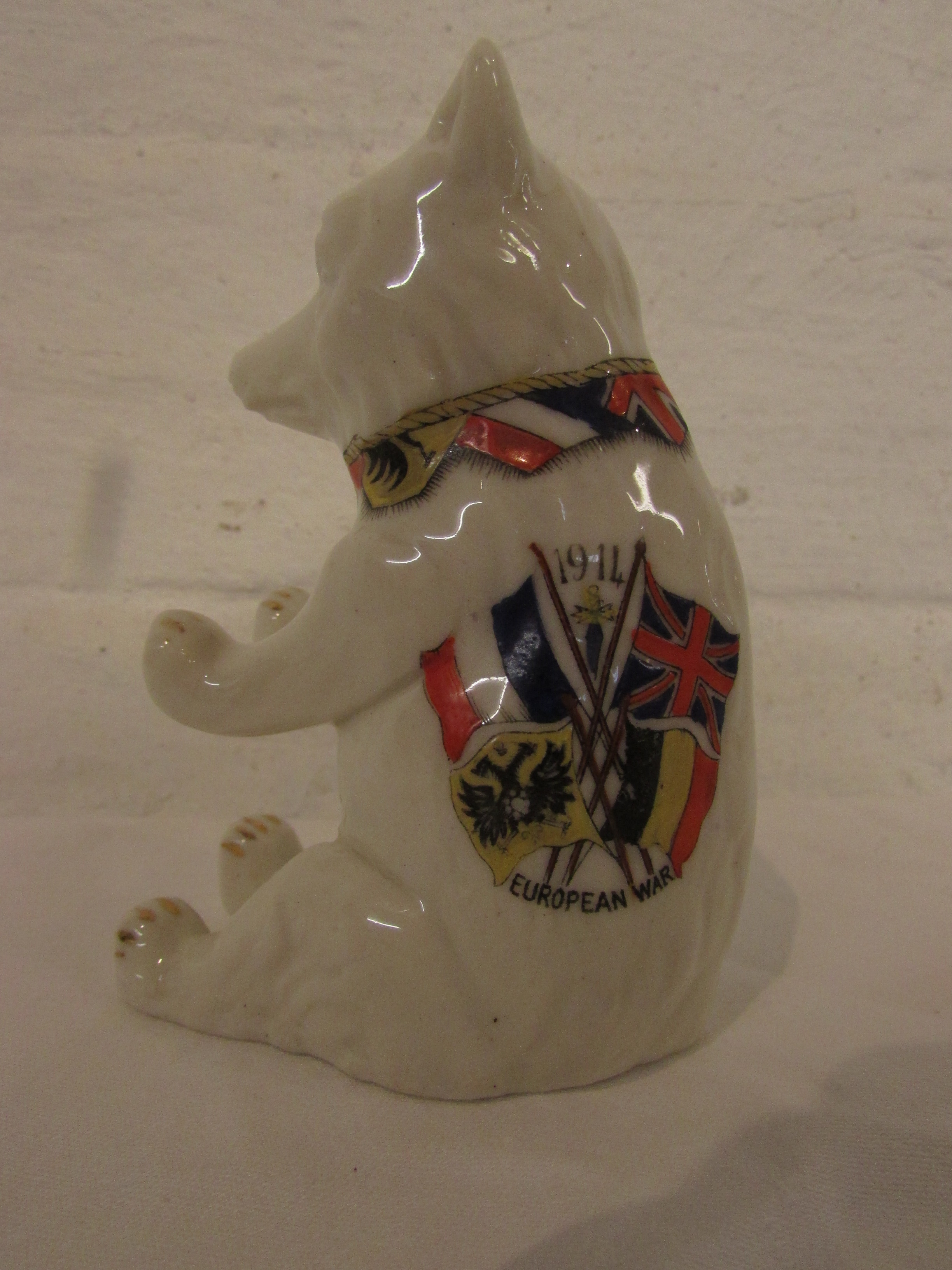 Eight WWI crested china figures - Coronet China seated bear marked 1914 European War, Arcadian Tommy - Image 4 of 9