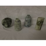 Four Carn Pottery, Penzance, Cornwall stoneware cockleshell ovoid and cylindrical bottles with
