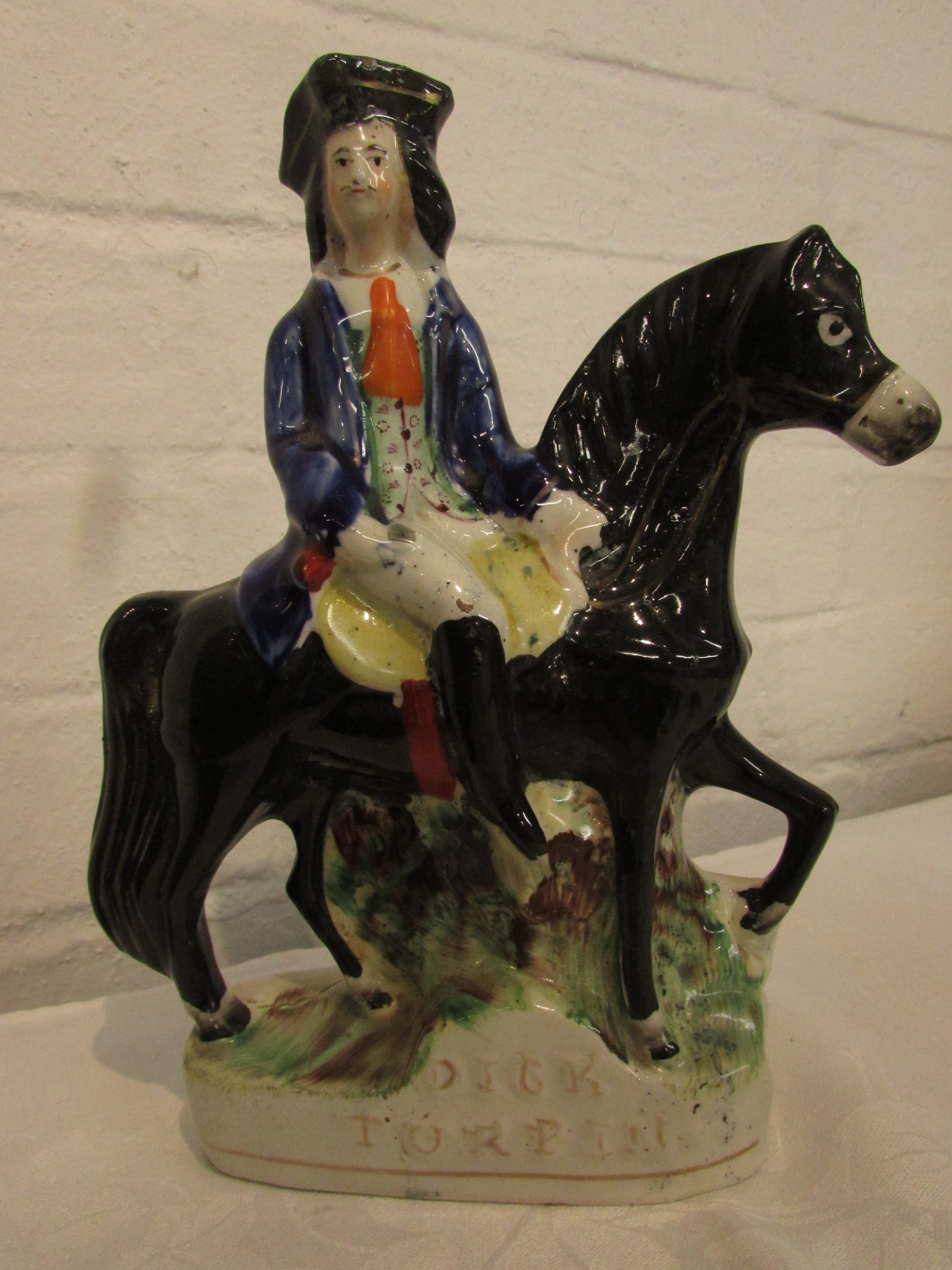 Two corresponding 19th century Staffordshire pottery flatback figures - Dick Turpin on Black Bess ( - Image 2 of 5