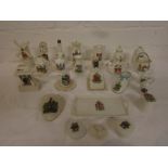Twenty-five items of crested china depicting various objects, windmill, clock, anvil etc - Goss,