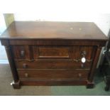 Scottish mahogany chest of drawers with side pilasters, probably cut down and resting on a matched