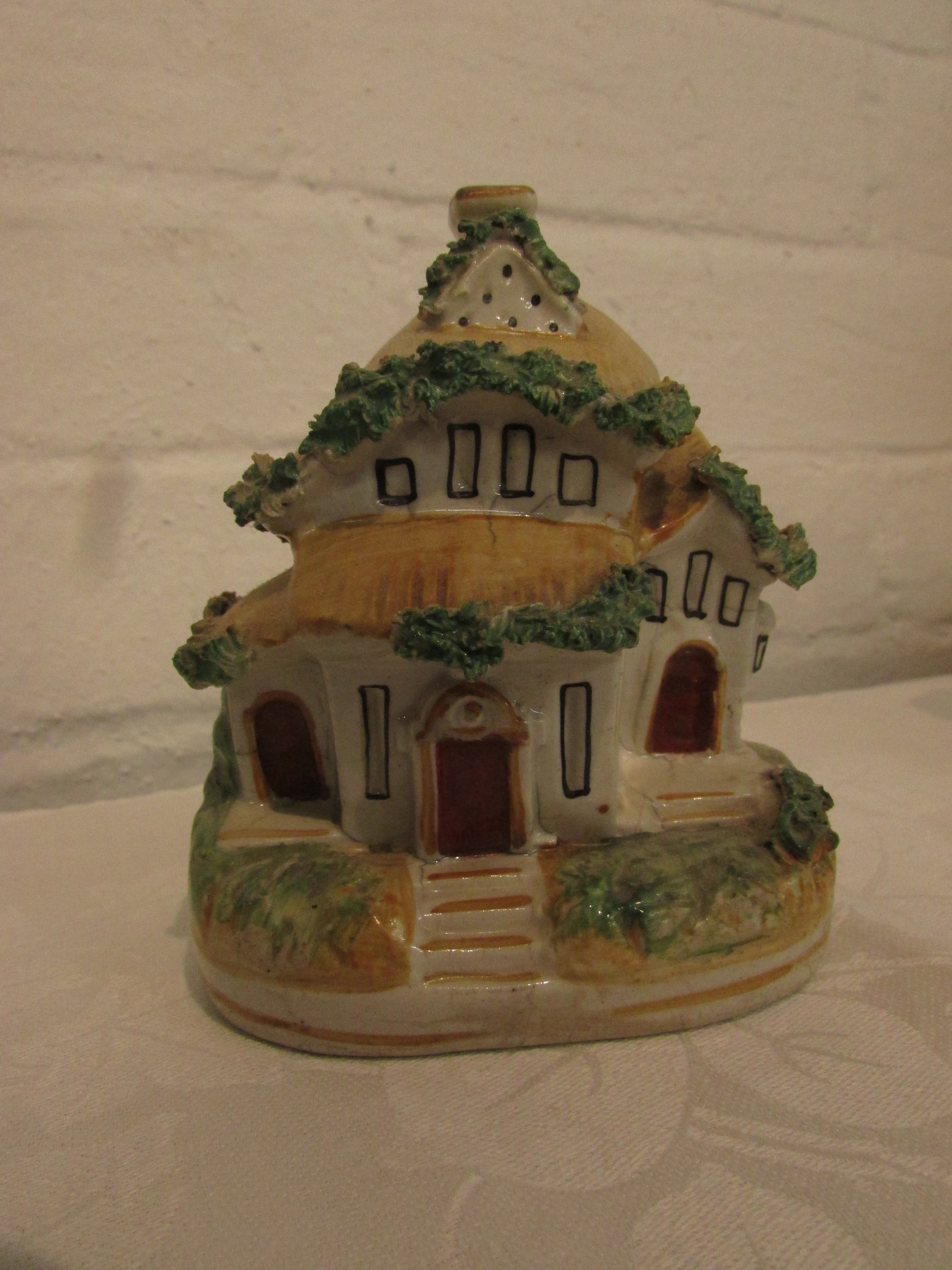 19th century Staffordshire pottery turreted castle pastille burner (height 15.5cm), a - Image 4 of 7