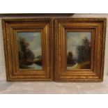 Two corresponding oils on board of river scenes, each 27cm x 17cm in recessed moulded gilt frames