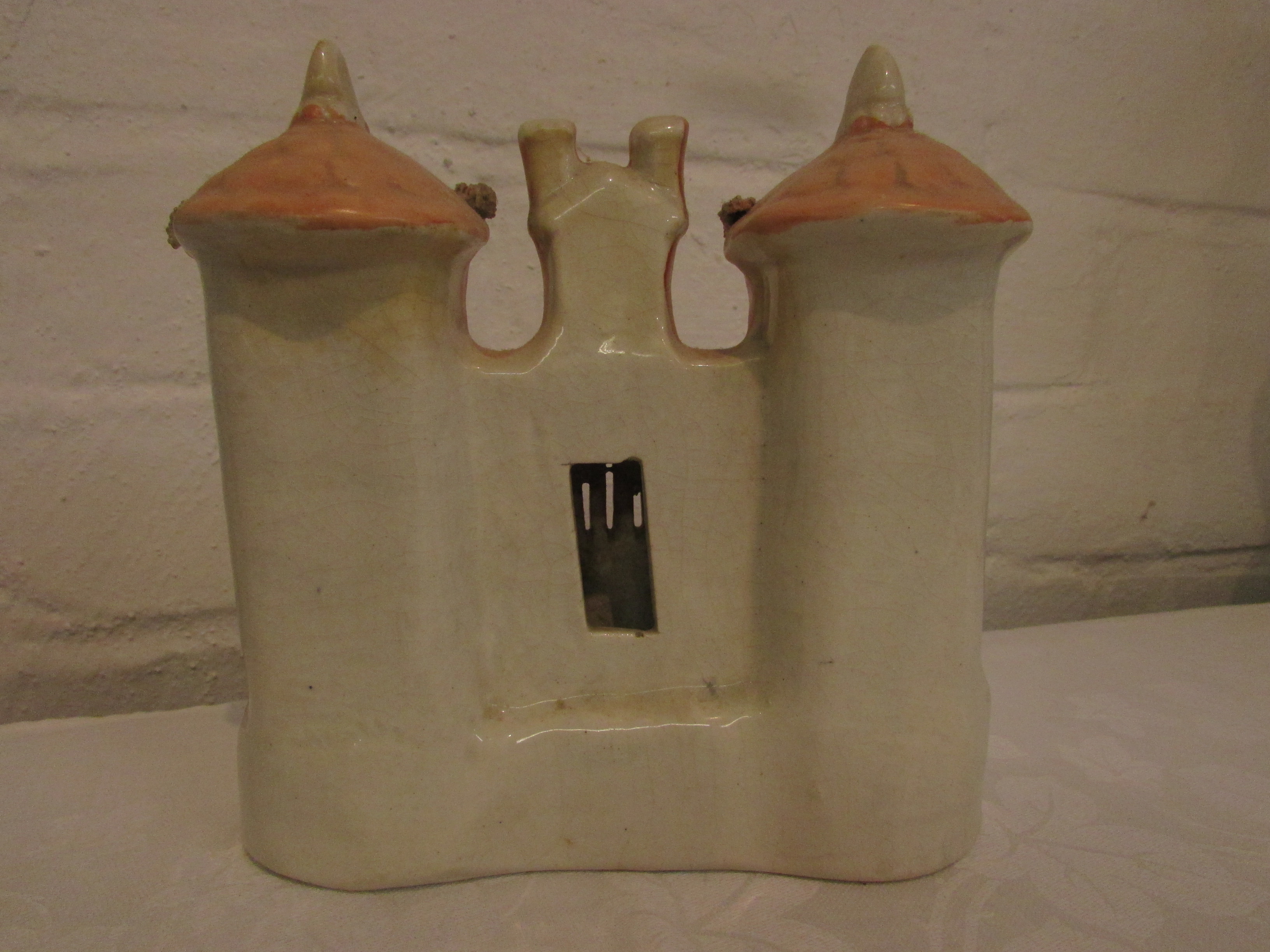 19th century Staffordshire pottery turreted castle pastille burner (height 15.5cm), a - Image 3 of 7
