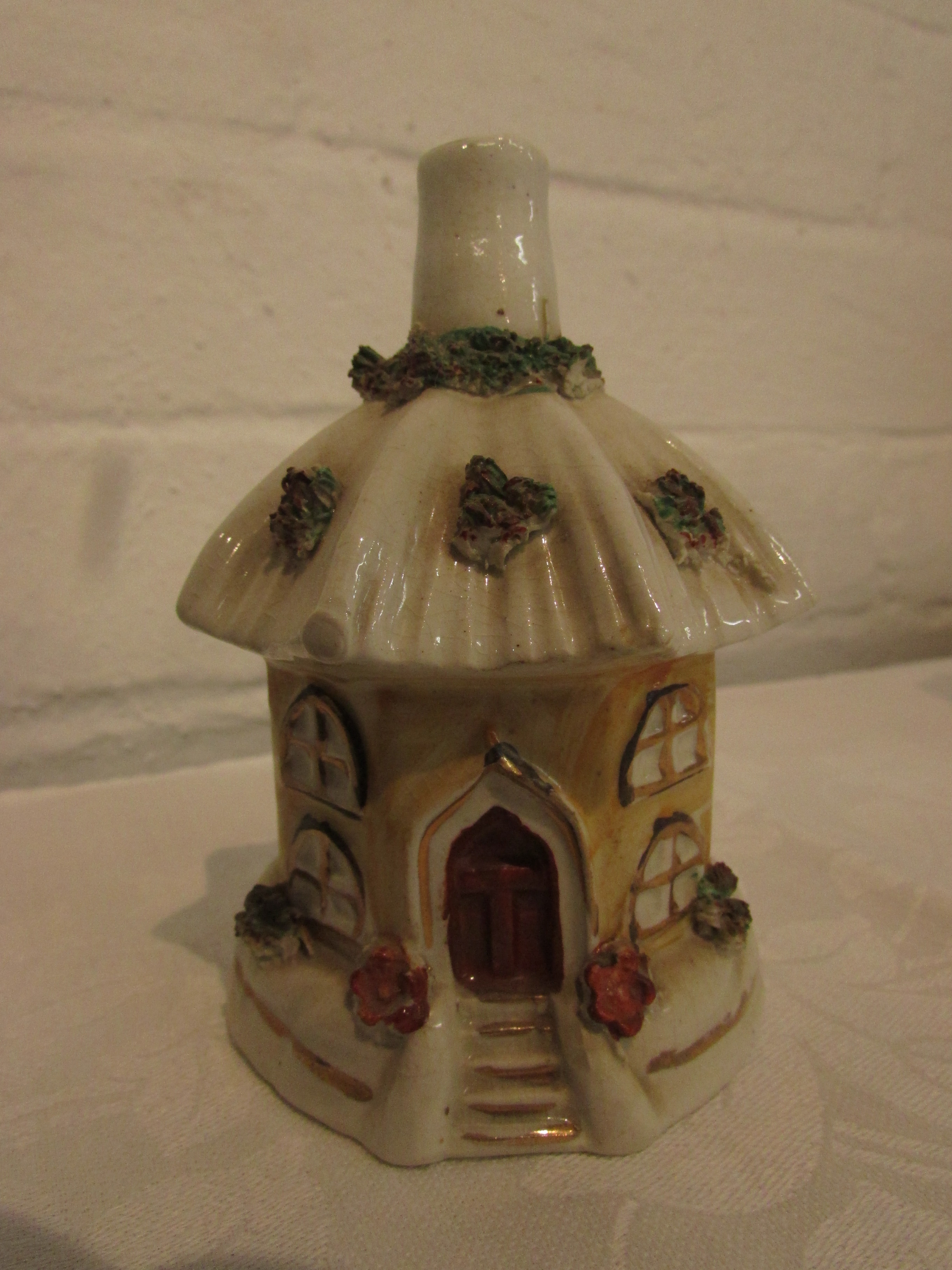 19th century Staffordshire pottery turreted castle pastille burner (height 15.5cm), a - Image 6 of 7