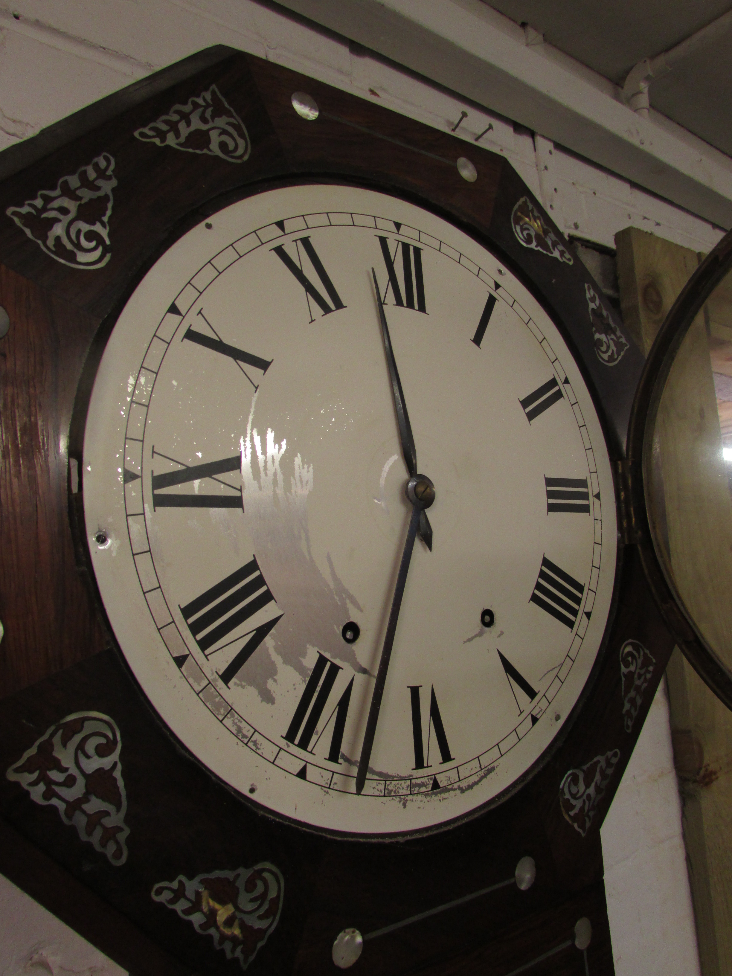 A Victorian eight-day striking wall clock. The octagonal case is of rosewood veneer and inlaid - Image 3 of 4