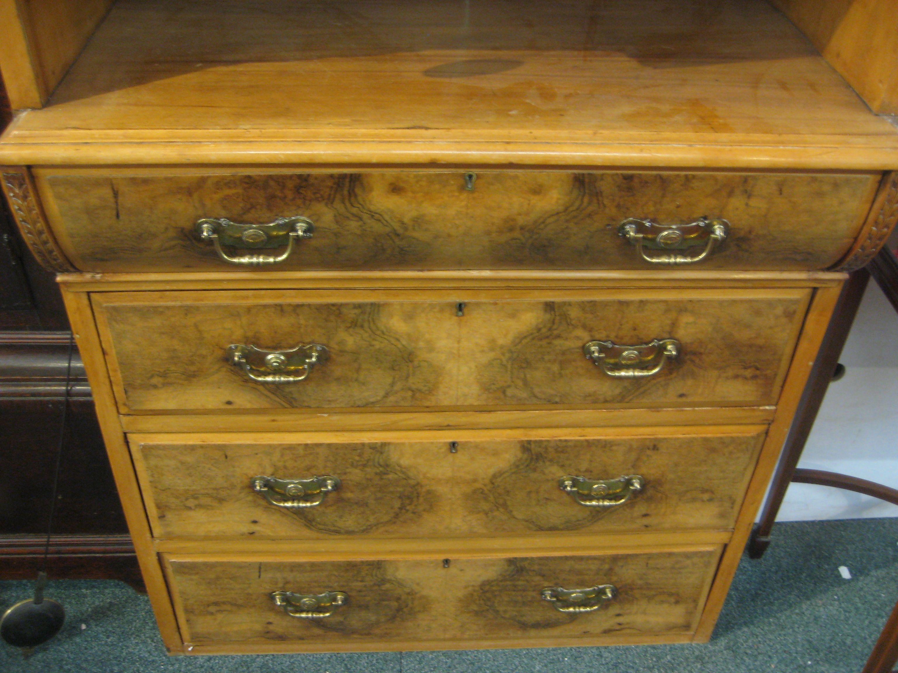 An unusual cabinet chest in satin walnut with burr walnut veneer to the drawer fronts, the top - Image 4 of 6