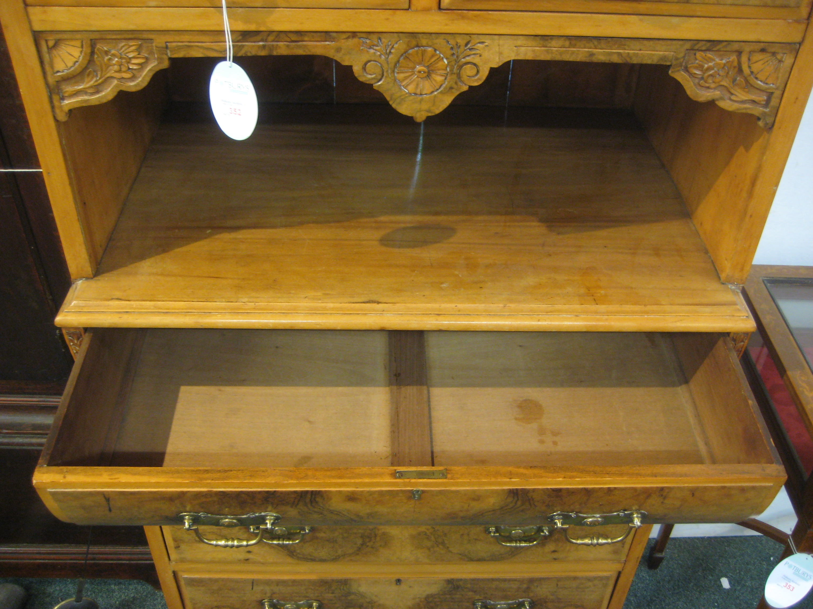 An unusual cabinet chest in satin walnut with burr walnut veneer to the drawer fronts, the top - Image 6 of 6