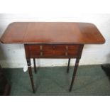 George III lap mahogany work table with ebony stringing and single drawer modelled as two drawers,