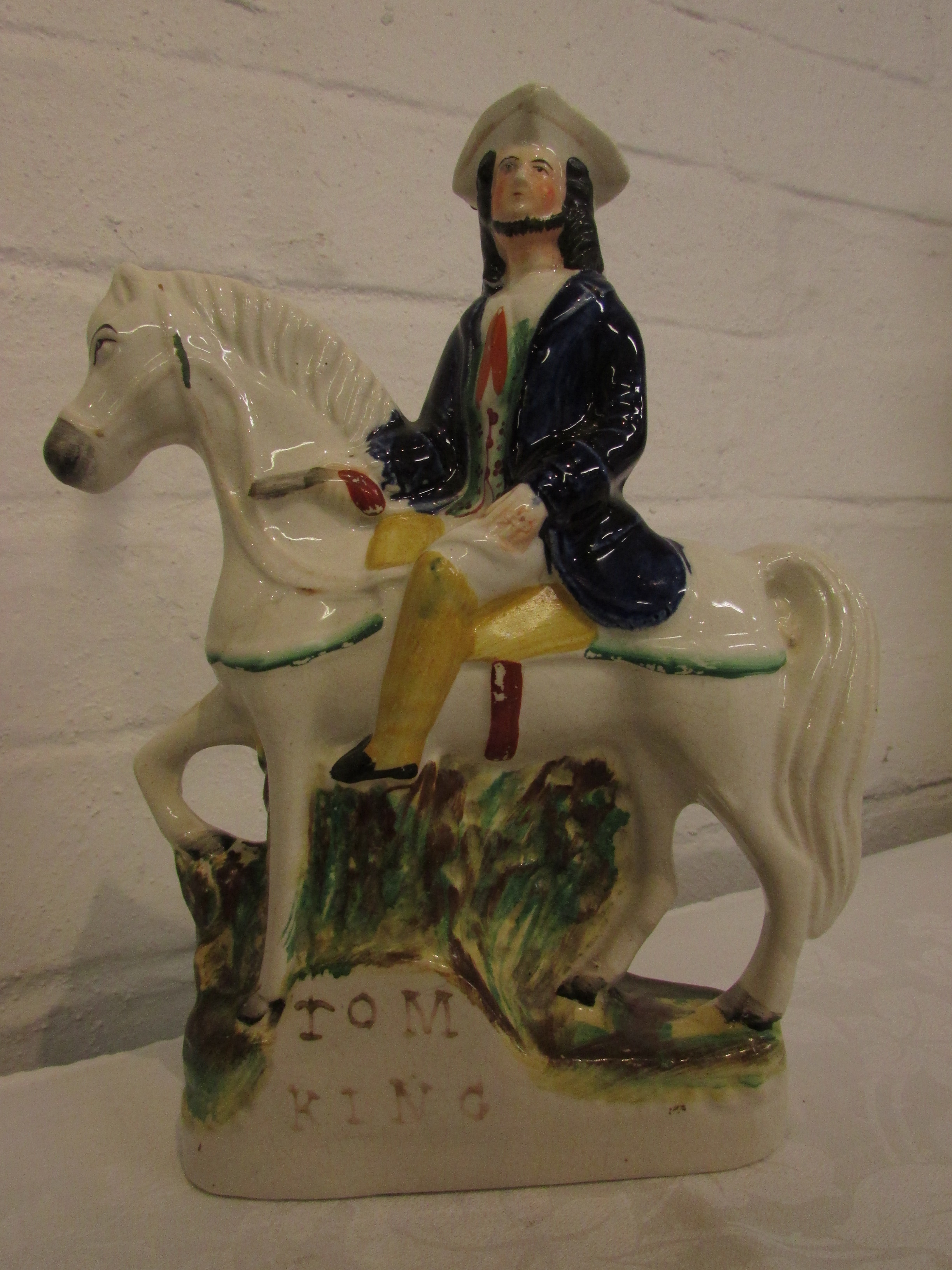 Two corresponding 19th century Staffordshire pottery flatback figures - Dick Turpin on Black Bess ( - Image 4 of 5