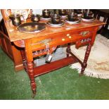 MAHOGANY SINGLE DRAWER HALL TABLE ON TURNED SUPPORTS WITH CHINA CASTORS