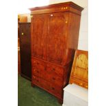 REPRODUCTION WALNUT AND MAHOGANY VENEERED LINEN PRESS WITH TWO SHORT OVER TWO LONG DRAWERS TO