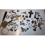 METAL AND MOTHER OF PEARL CIGAR CUTTER IN FORM OF REVOLVER, VARIOUS STUDS AND BUTTONS, AND OTHER